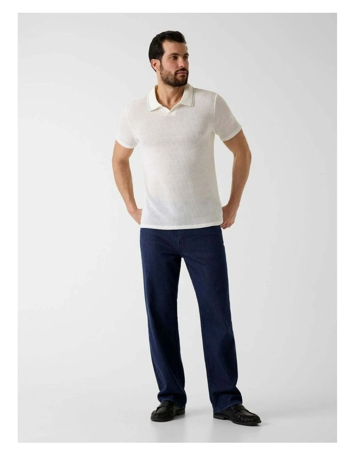 Daryl Crochet Knit Polo Shirt in White image 2