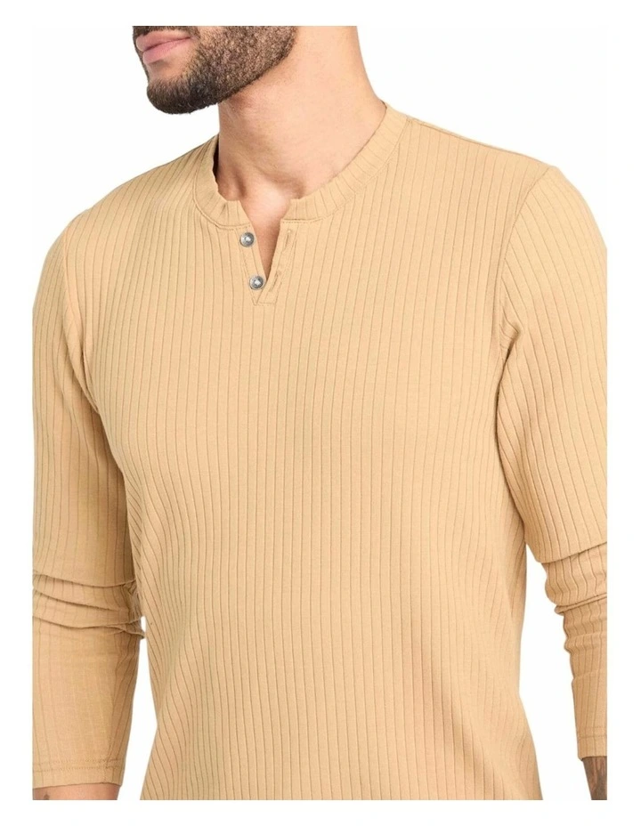Todd Long Sleeve Henley in Brown image 2
