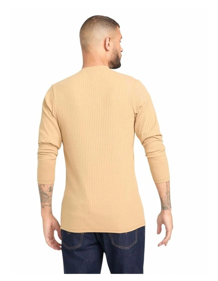Todd Long Sleeve Henley in Brown image 3