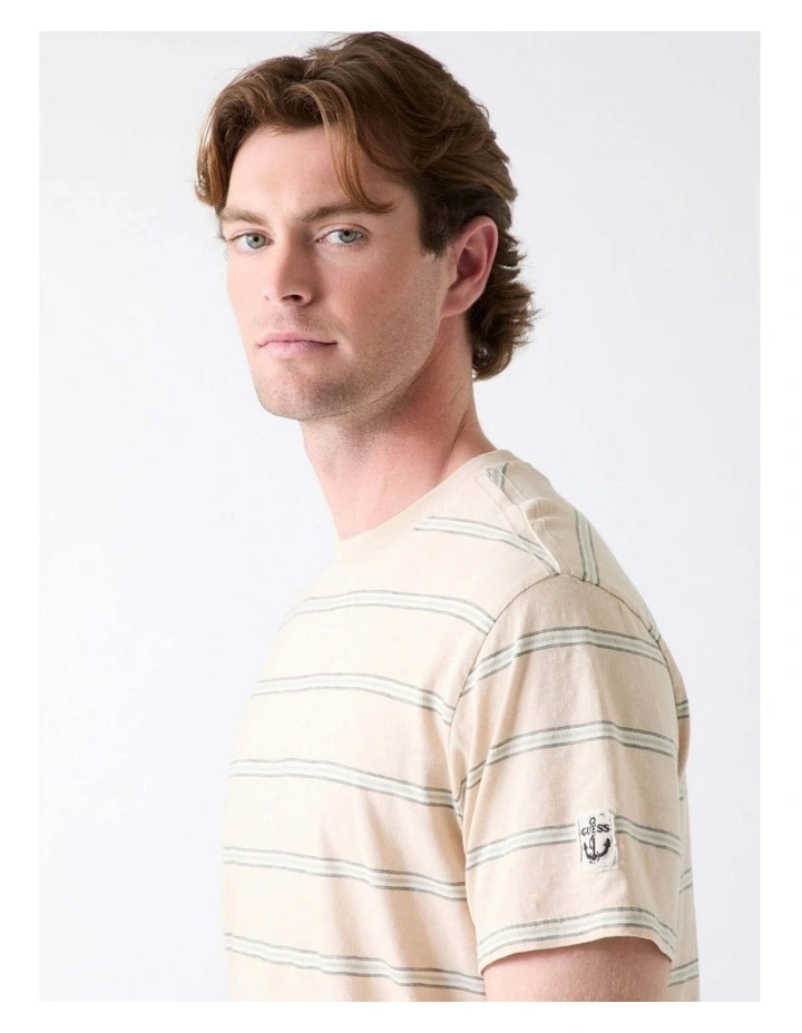 Striped Acid Wash T-shirt in Beige image 3