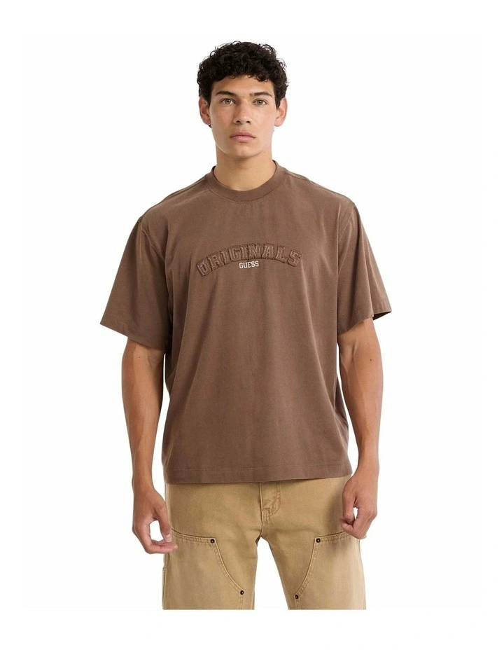 GUESS Originals Eco Applique Boxy T-Shirt in Brown image 1