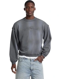 Originals Boxy Applique Crewneck Sweatshirt in Dark Grey Multi