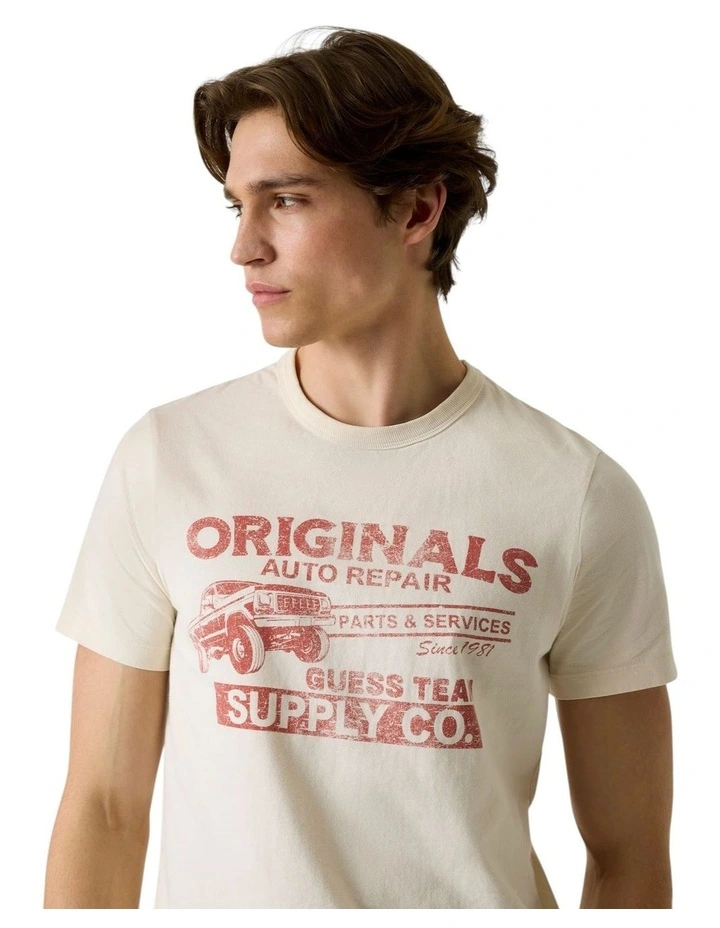 Auto Repair Muscle T-Shirt in Beige image 4