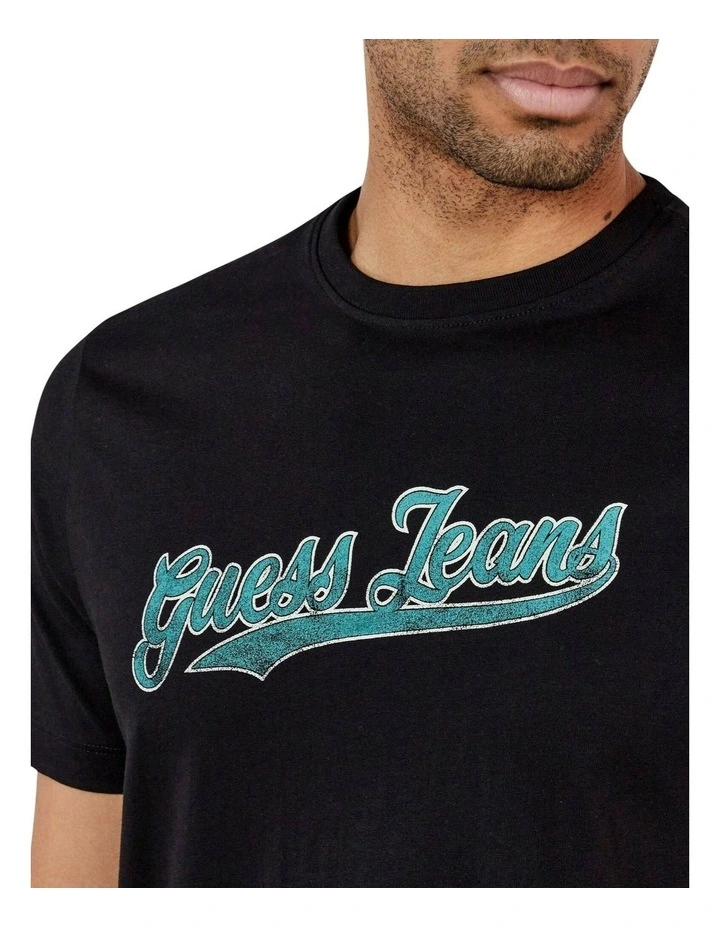 Guess Jeans Short Sleeve Crew Neck 1981 T-Shirt in Black image 3