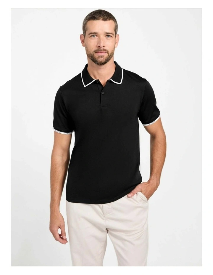 Eco Paul Pique Tipping Polo Shirt in Black image 1