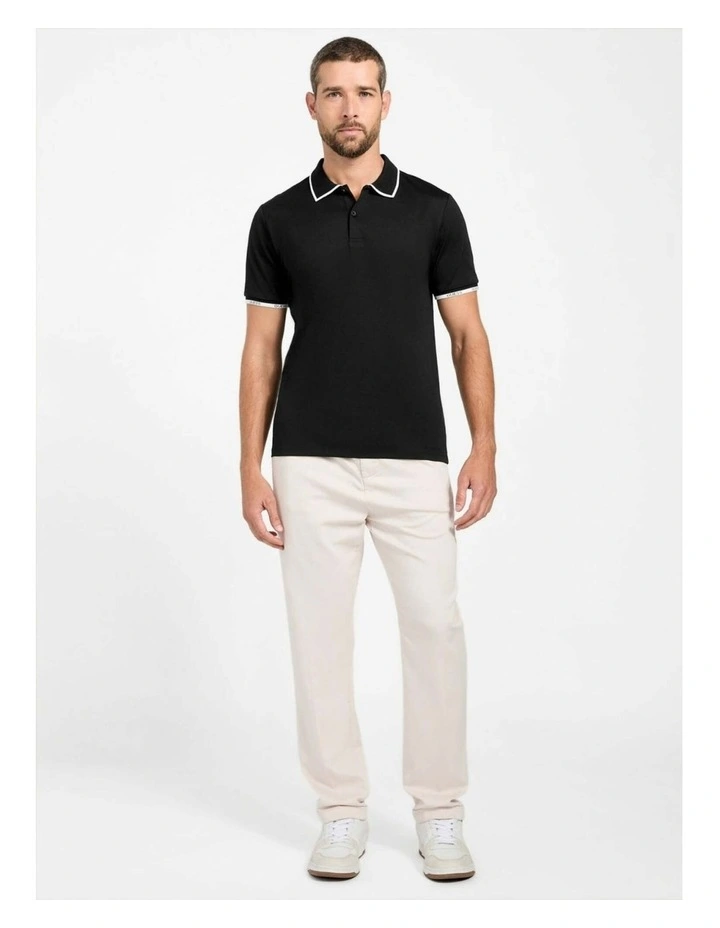 Eco Paul Pique Tipping Polo Shirt in Black image 2