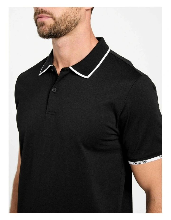 Eco Paul Pique Tipping Polo Shirt in Black image 3