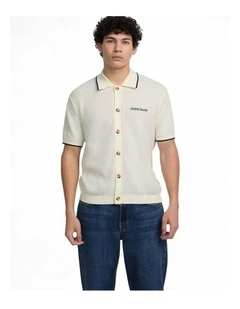 Guess Jeans Short Sleeve Polo Cardi Sweater in White