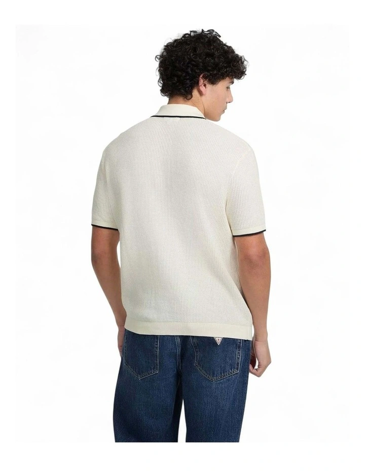 Guess Jeans Short Sleeve Polo Cardi Sweater in White image 2