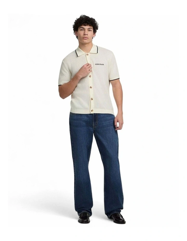 Guess Jeans Short Sleeve Polo Cardi Sweater in White image 3