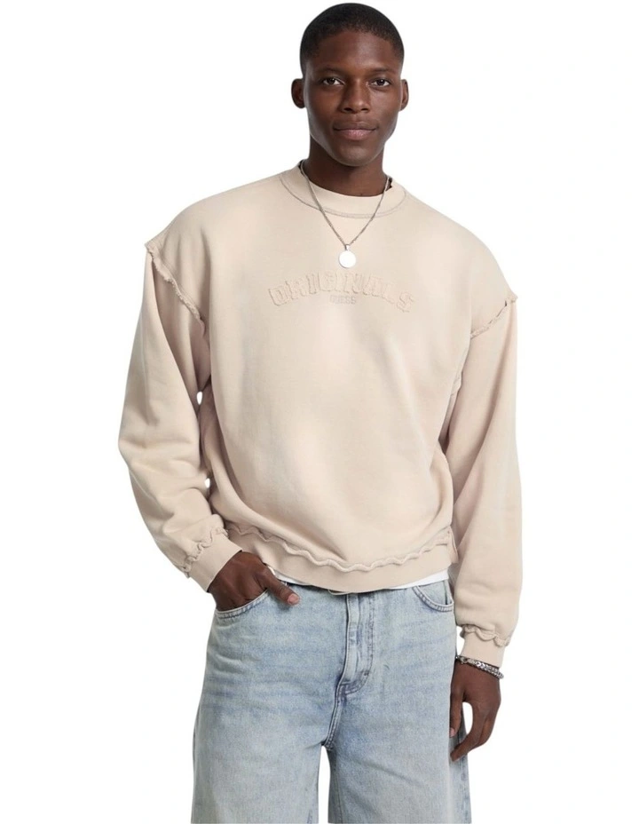 Boxy Applique Crewneck Sweatshirt in Beige image 1