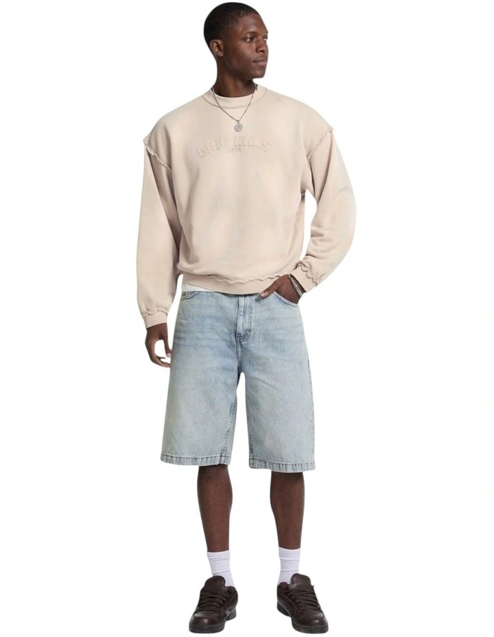 Boxy Applique Crewneck Sweatshirt in Beige image 2