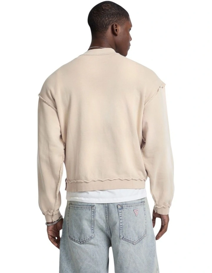 Boxy Applique Crewneck Sweatshirt in Beige image 3