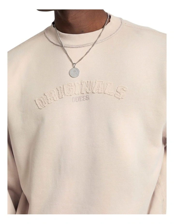 Boxy Applique Crewneck Sweatshirt in Beige image 4