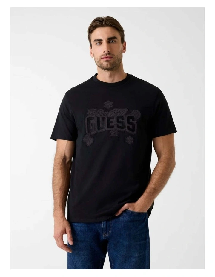 Basic Peony Stitch T-shirt in Black image 1