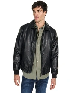 Aviator Faux-Leather Jacket in Black