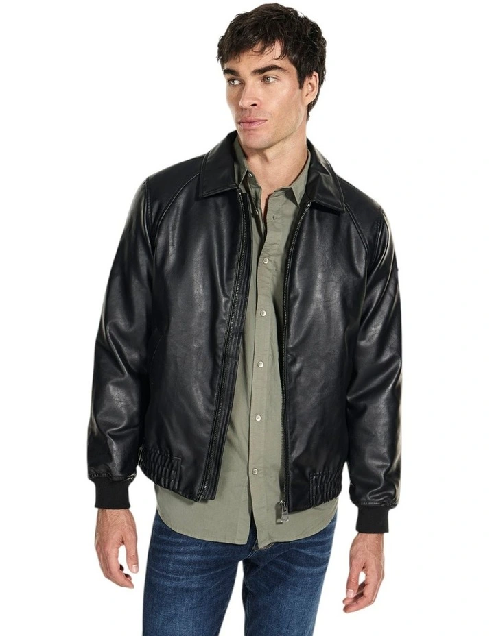 Aviator Faux-Leather Jacket in Black image 1
