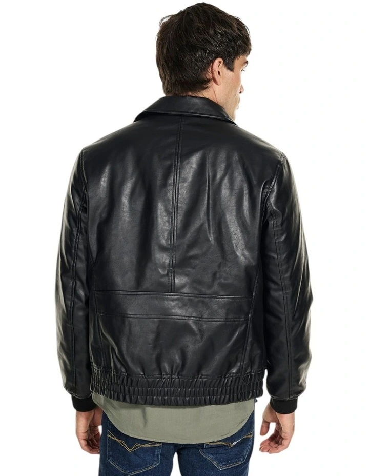 Aviator Faux-Leather Jacket in Black image 3