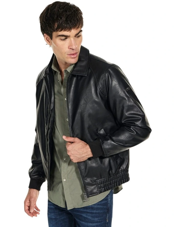 Aviator Faux-Leather Jacket in Black image 4
