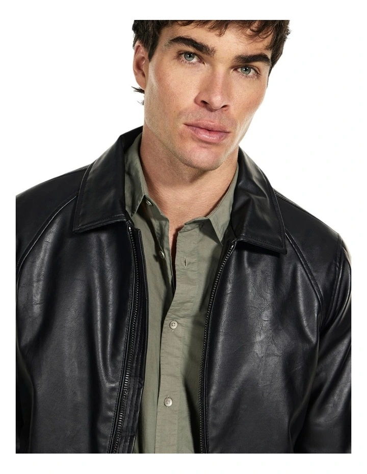 Aviator Faux-Leather Jacket in Black image 5