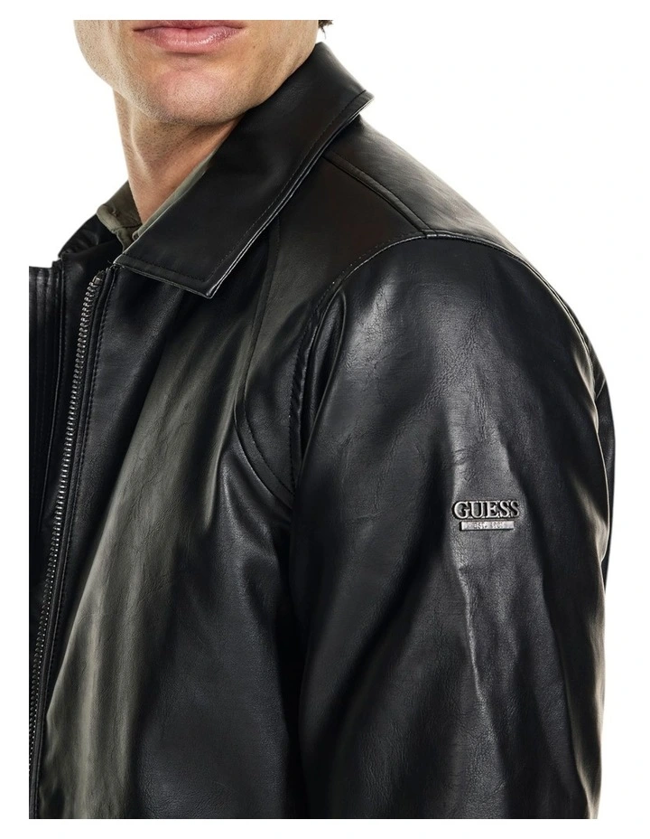 Aviator Faux-Leather Jacket in Black image 6
