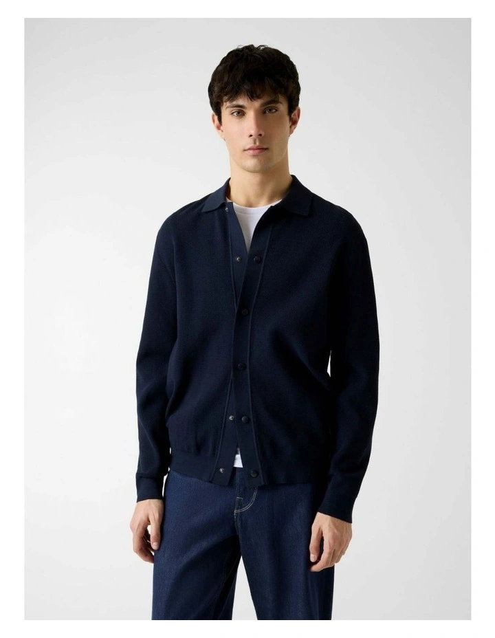 Polo Buttoned Tech Cardigan Sweater in Blue image 1