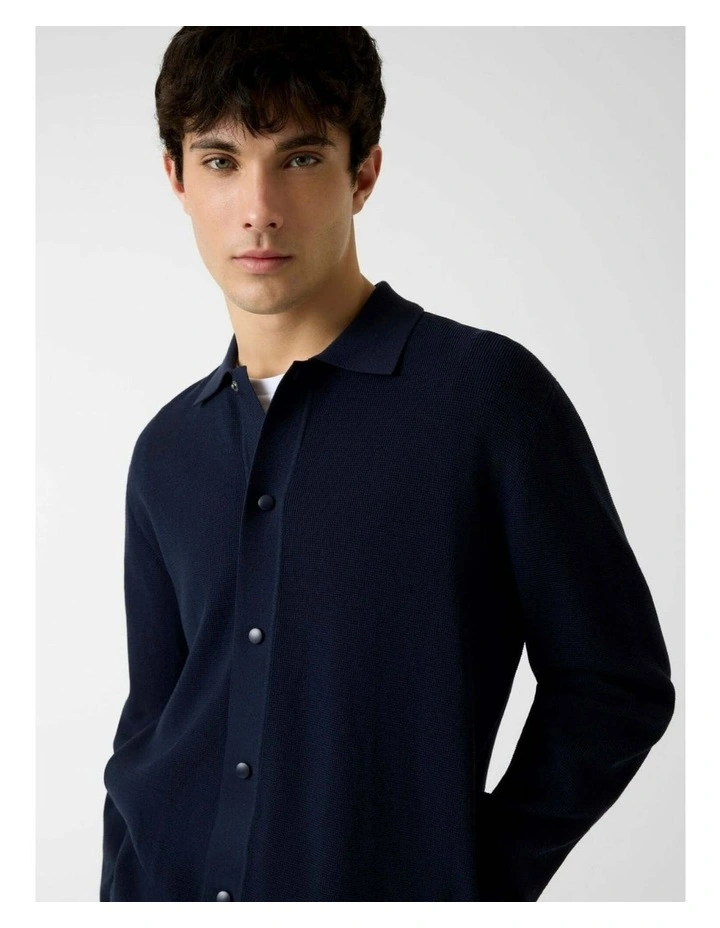 Polo Buttoned Tech Cardigan Sweater in Blue image 3