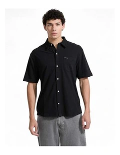 Guess Jeans Short Sleeve Regular Button Front Shirt in Black