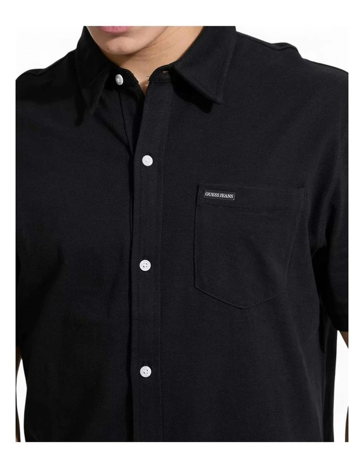 Guess Jeans Short Sleeve Regular Button Front Shirt in Black image 2