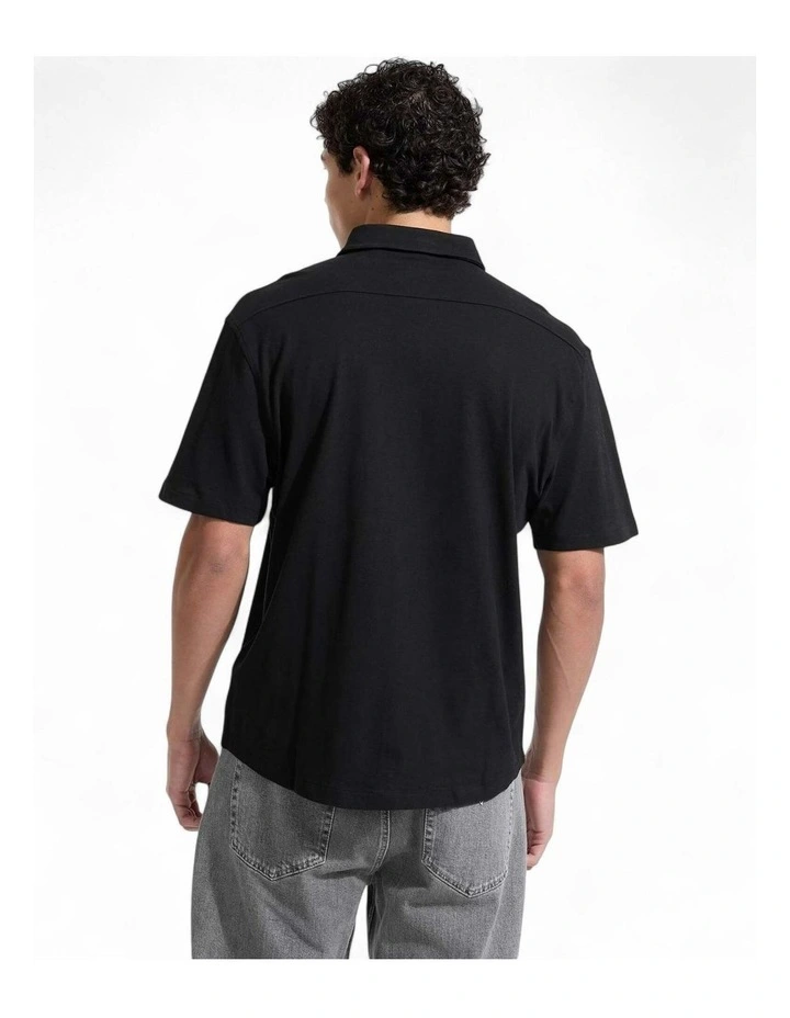Guess Jeans Short Sleeve Regular Button Front Shirt in Black image 3