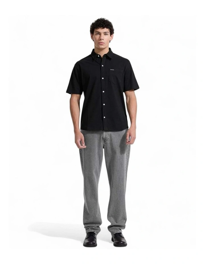 Guess Jeans Short Sleeve Regular Button Front Shirt in Black image 4