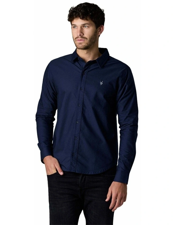 Long Sleeve Oxford Shirt in Navy image 3