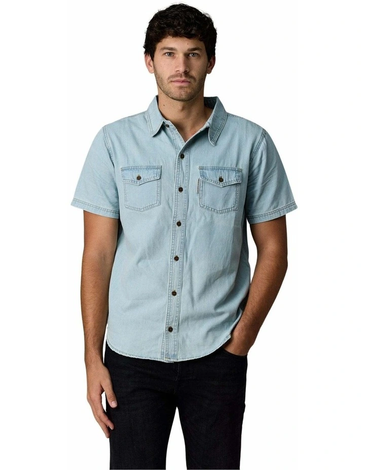 Short Sleeve Denim Shirt in Light Wash image 1