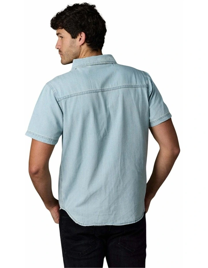Short Sleeve Denim Shirt in Light Wash image 2