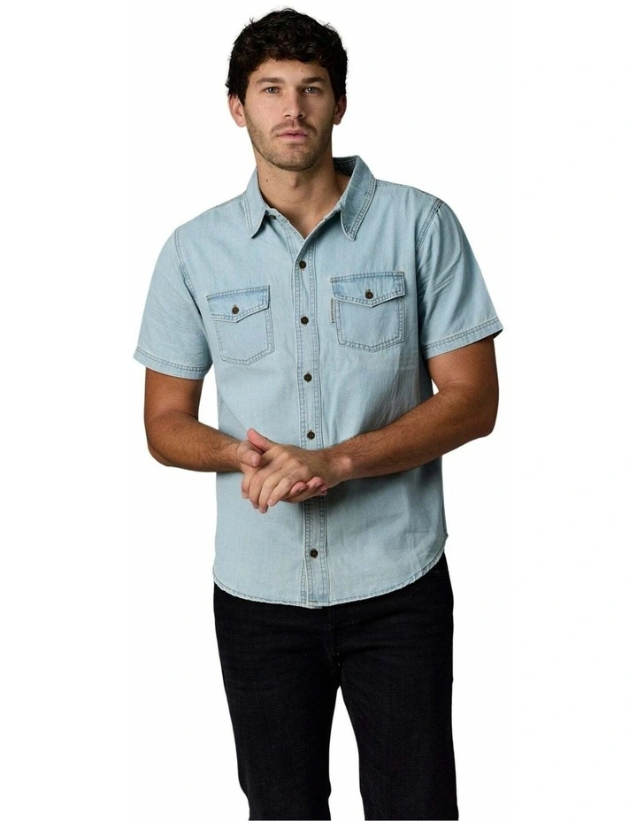 Short Sleeve Denim Shirt in Light Wash image 3