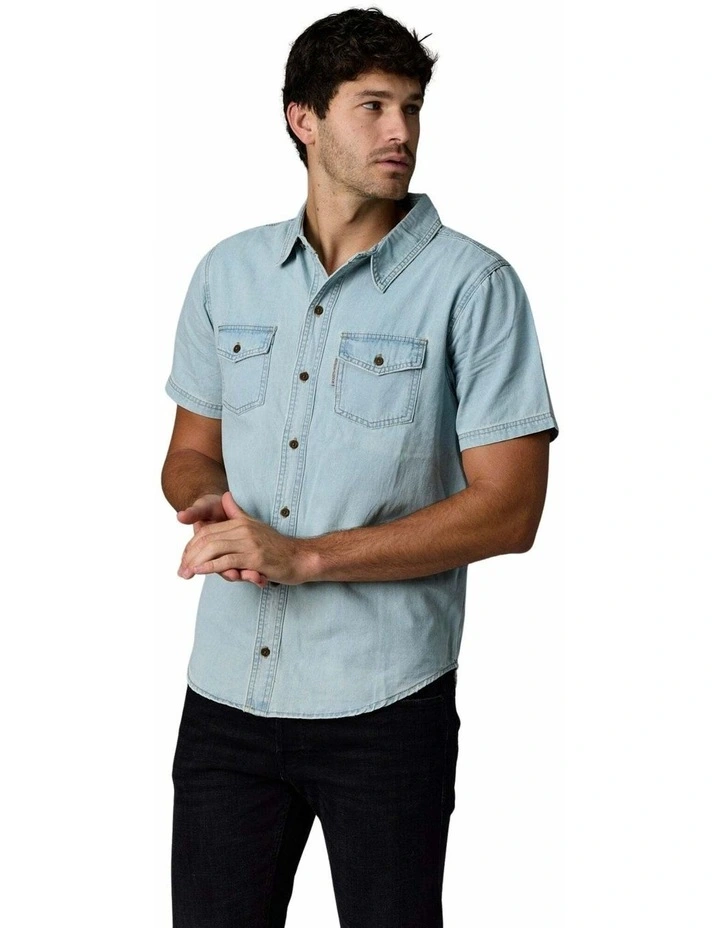 Short Sleeve Denim Shirt in Light Wash image 4