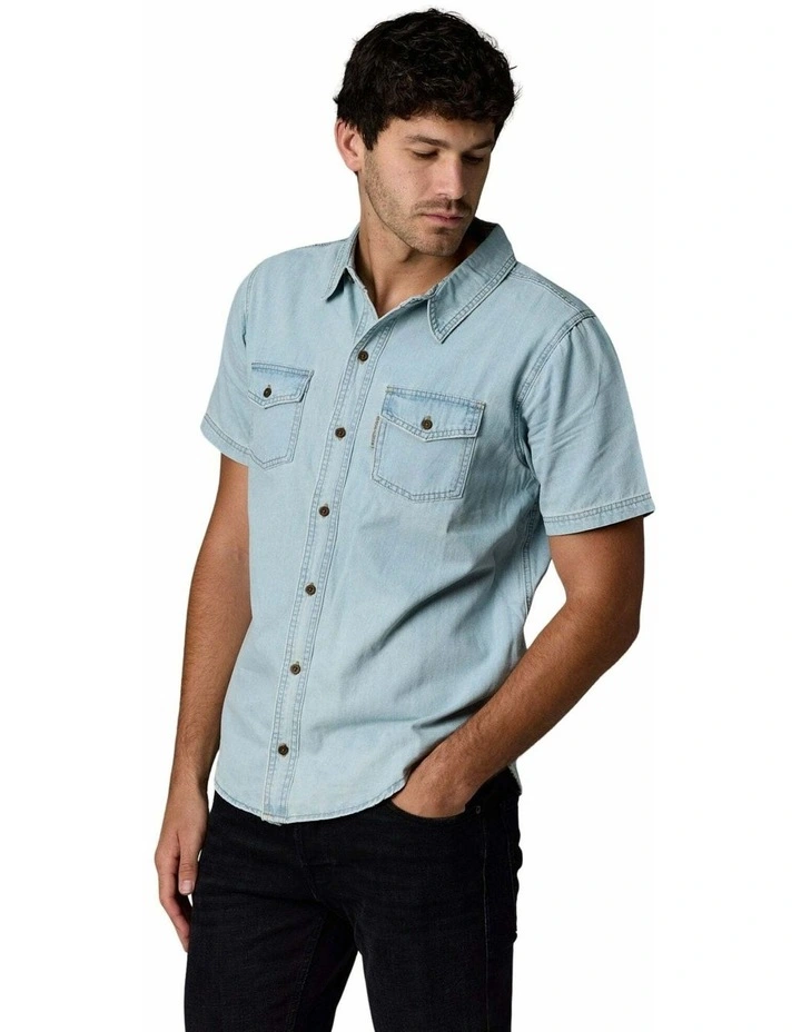 Short Sleeve Denim Shirt in Light Wash image 5
