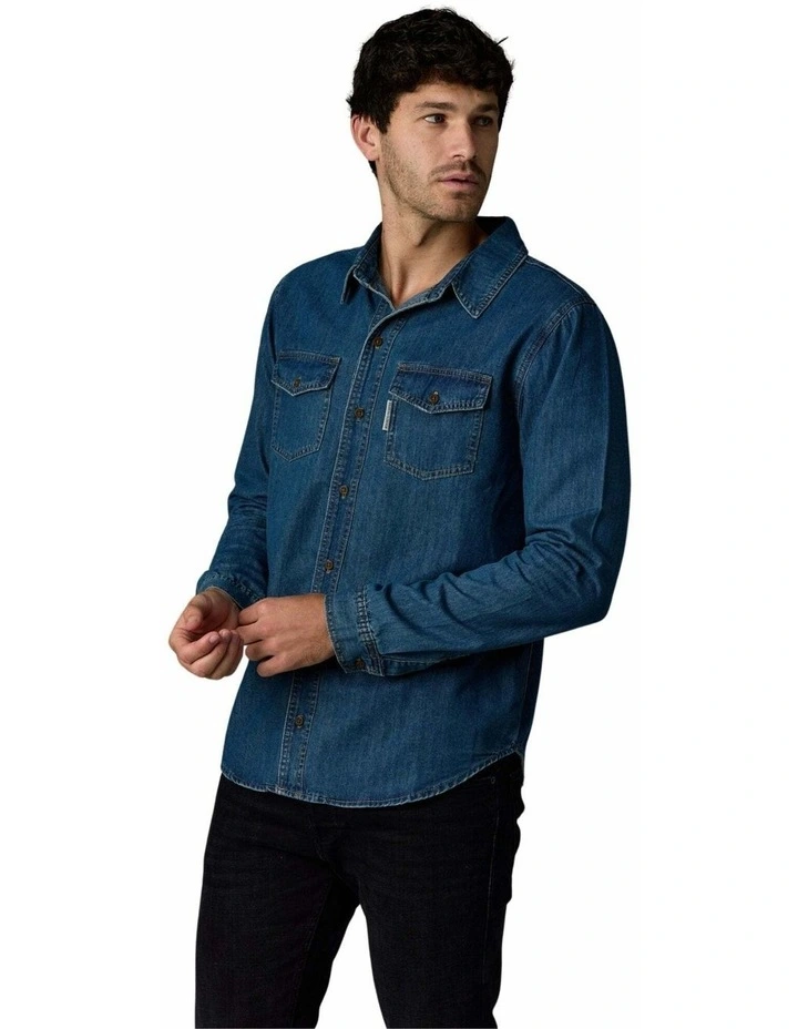 Long Sleeve Denim Shirt Dark Wash image 3