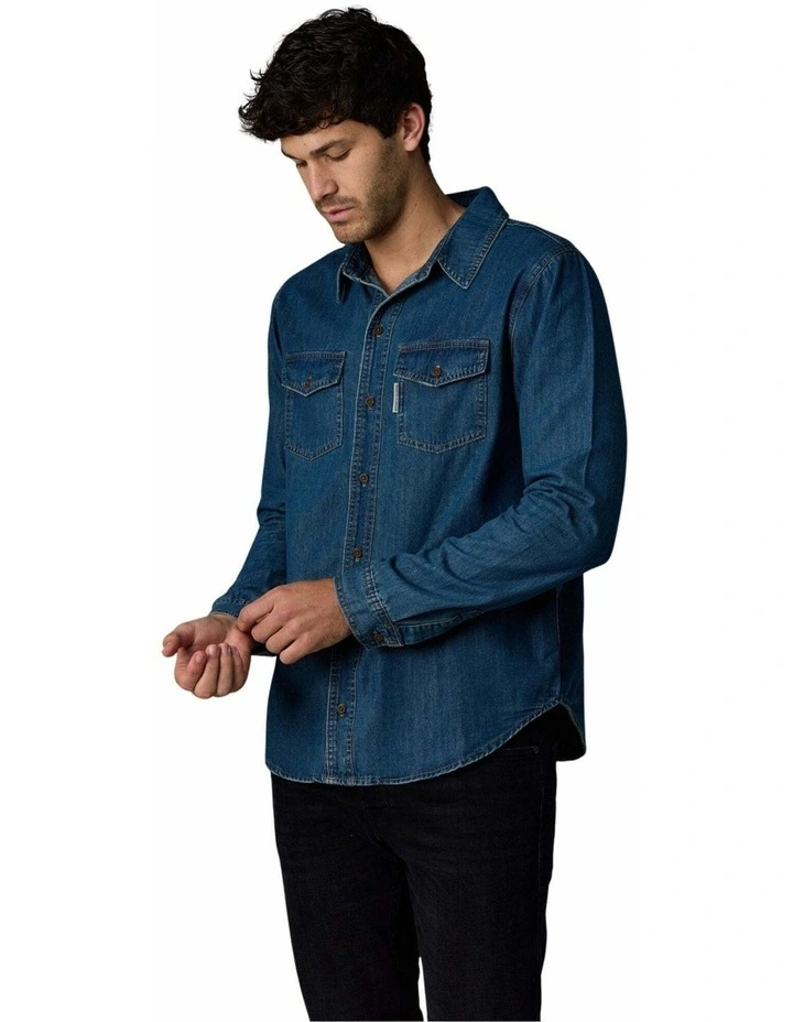 Long Sleeve Denim Shirt Dark Wash image 4