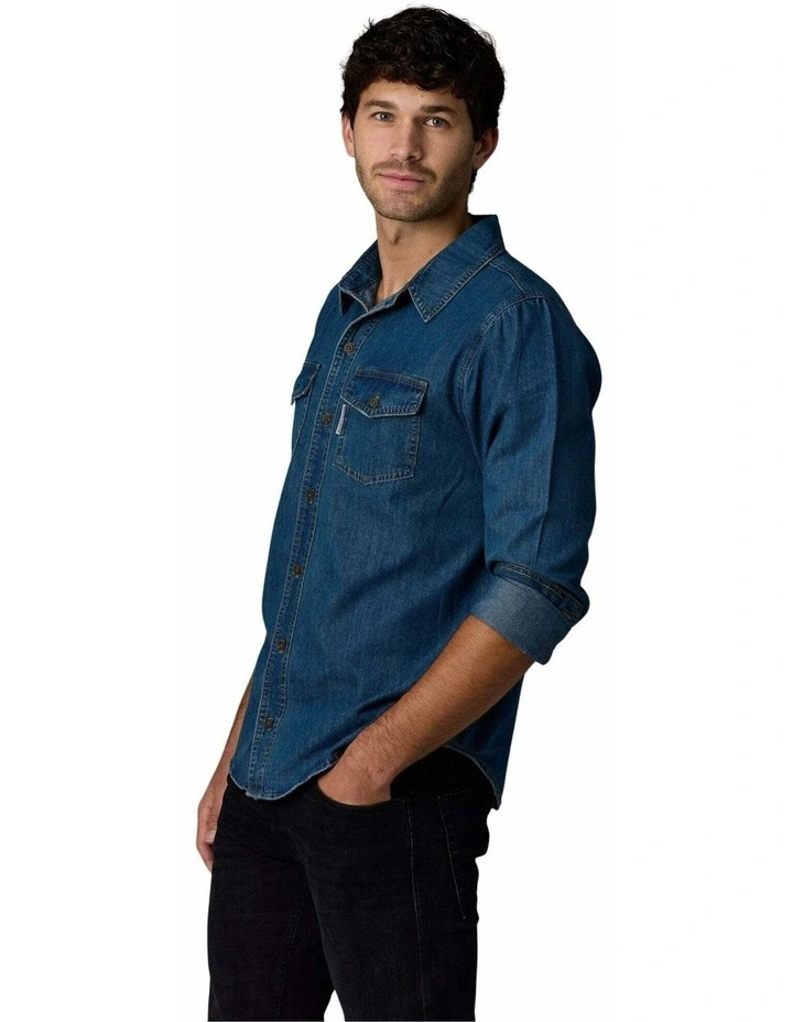 Long Sleeve Denim Shirt Dark Wash image 5