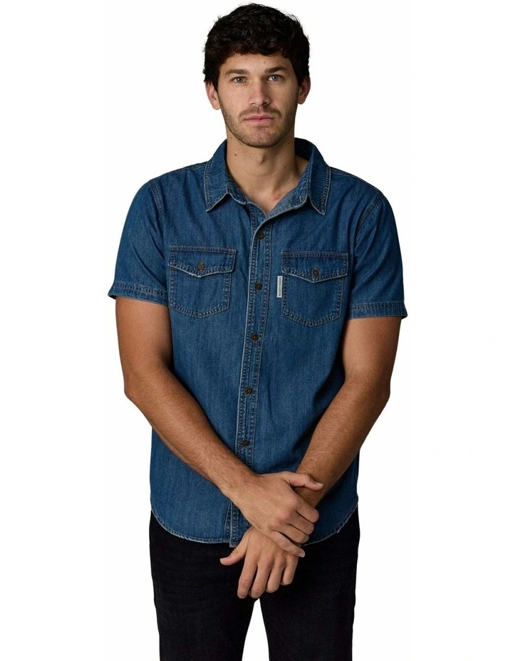 Short Sleeve Denim Shirt Dark Wash image 3