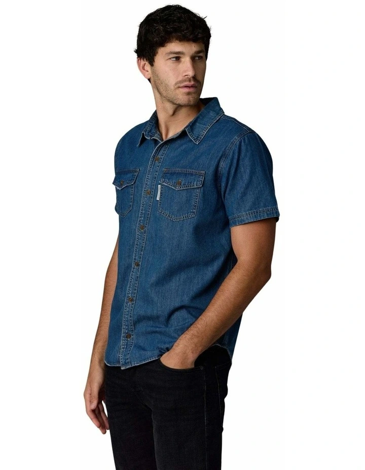 Short Sleeve Denim Shirt Dark Wash image 5