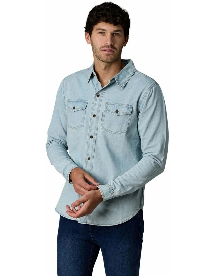 Long Sleeve Denim Shirt Light Wash image 3