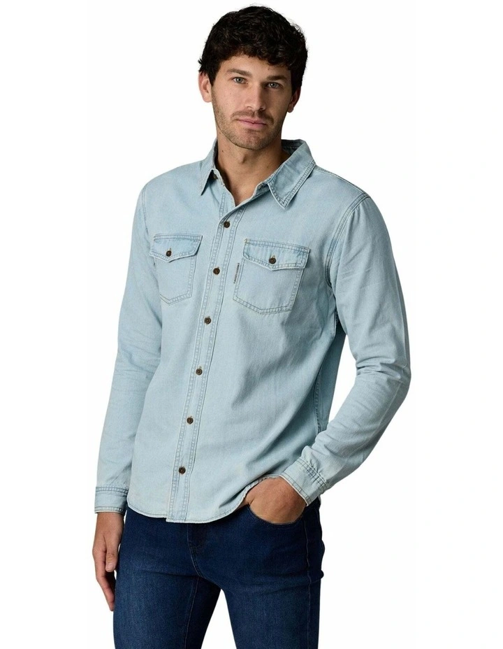 Long Sleeve Denim Shirt Light Wash image 4