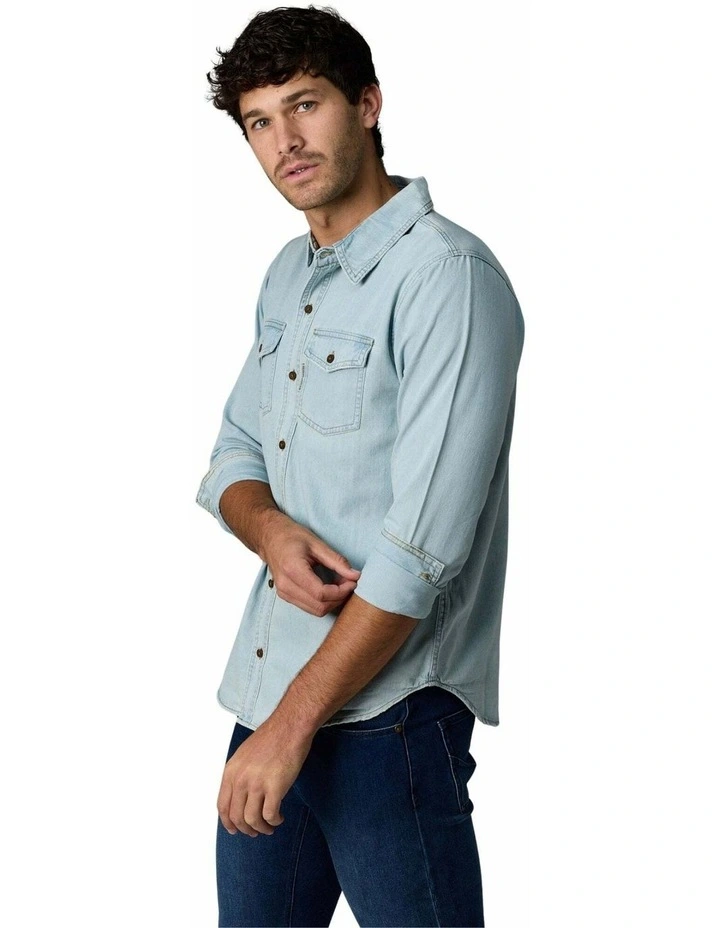 Long Sleeve Denim Shirt Light Wash image 5