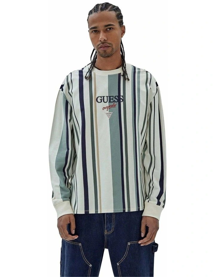 Jan Stripe Long Sleeve Tee in White image 1