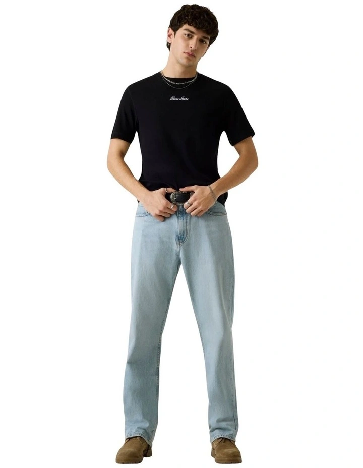 Guess Jeans Slim Fit Ribbed T-Shirt in Black image 2