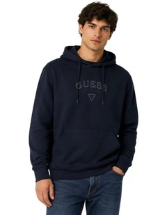 Blue Textured Patch Logo Hoodie