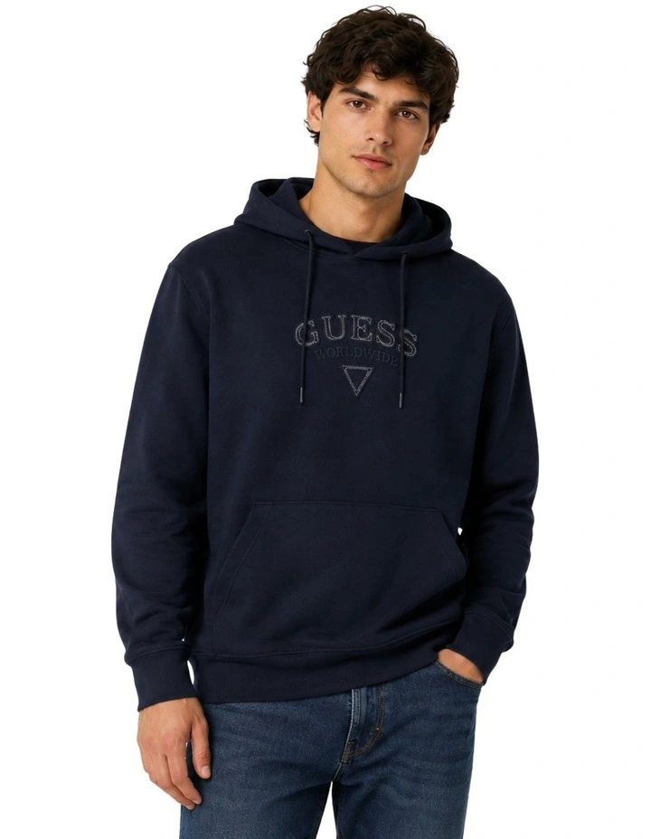 Blue Textured Patch Logo Hoodie image 1
