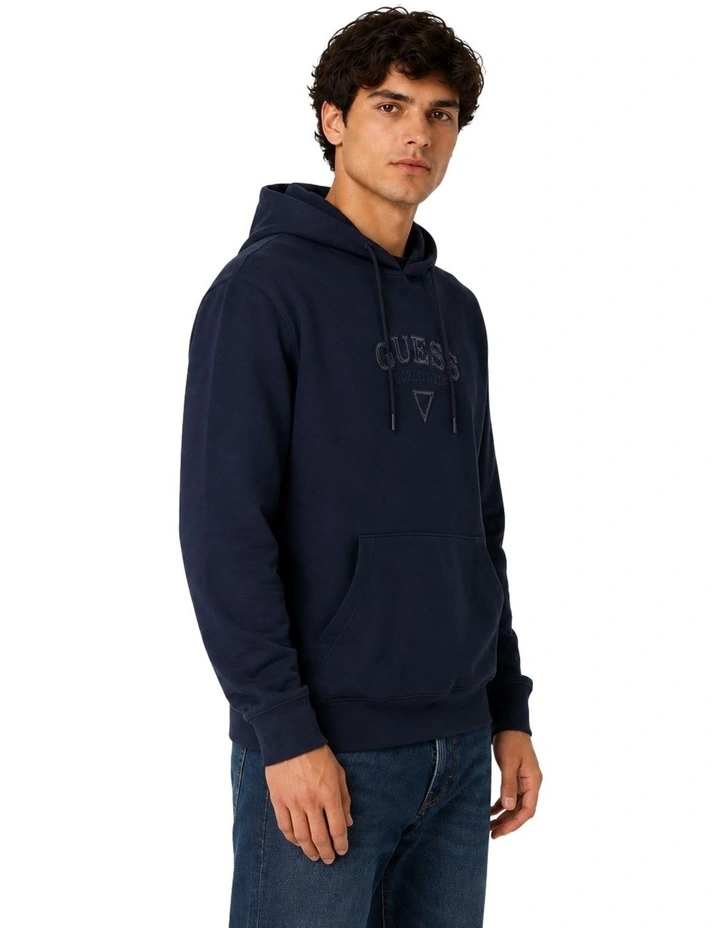 Blue Textured Patch Logo Hoodie image 3